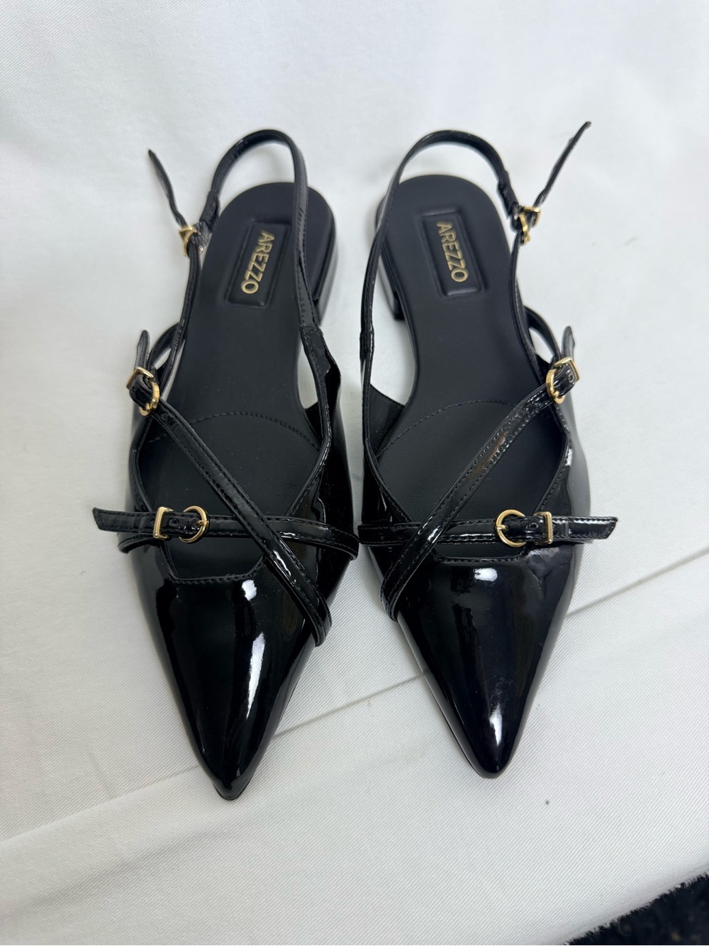 Arezzo Black Patent Pointed Slingback Mules